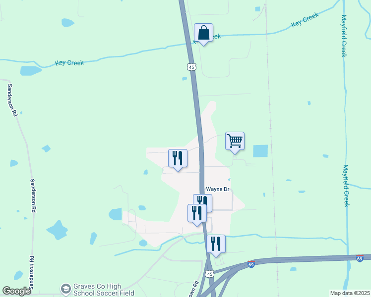 map of restaurants, bars, coffee shops, grocery stores, and more near 70 Dorothy Lane in Mayfield