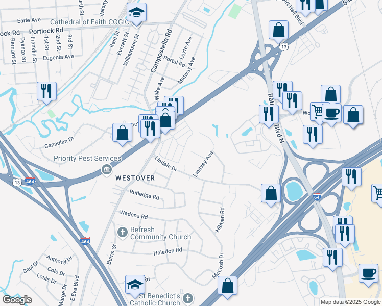 map of restaurants, bars, coffee shops, grocery stores, and more near 901 Gould Avenue in Chesapeake