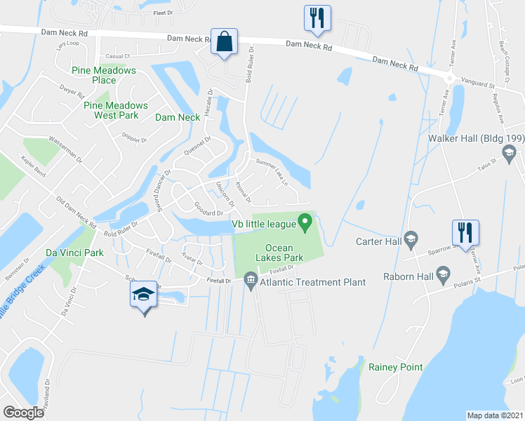 map of restaurants, bars, coffee shops, grocery stores, and more near 1781 Kitimal Drive in Virginia Beach