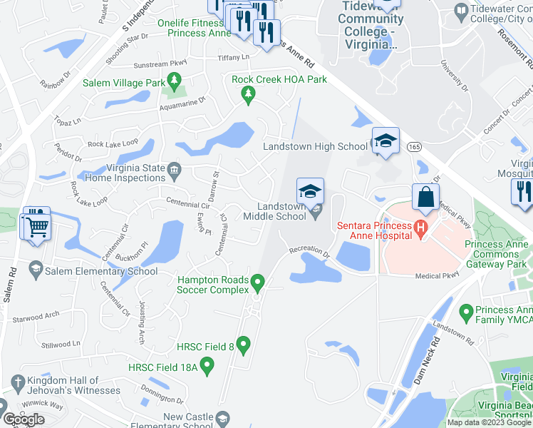 map of restaurants, bars, coffee shops, grocery stores, and more near 3793 Frazier Lane in Virginia Beach