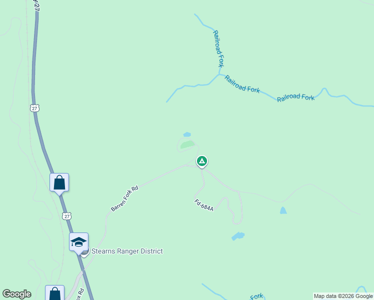 map of restaurants, bars, coffee shops, grocery stores, and more near Barren Fork Cemetery Road in McCreary County