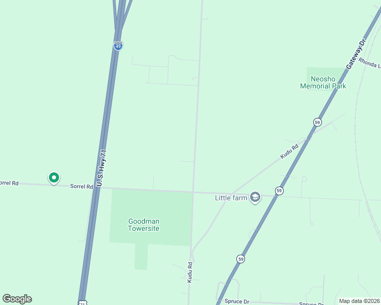 map of restaurants, bars, coffee shops, grocery stores, and more near 20726 Kodiak Road in Goodman
