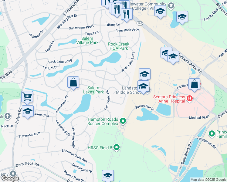 map of restaurants, bars, coffee shops, grocery stores, and more near 1805 Flatrock Court in Virginia Beach