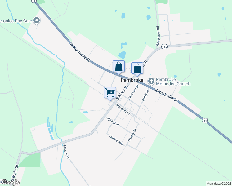 map of restaurants, bars, coffee shops, grocery stores, and more near 147 South Main Street in Pembroke