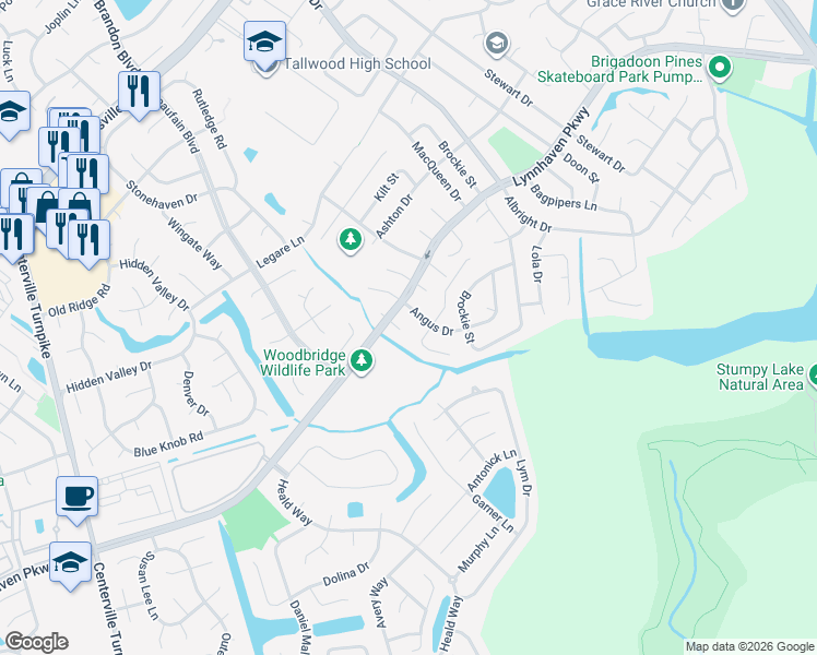 map of restaurants, bars, coffee shops, grocery stores, and more near 5201 Dundee Lane in Virginia Beach