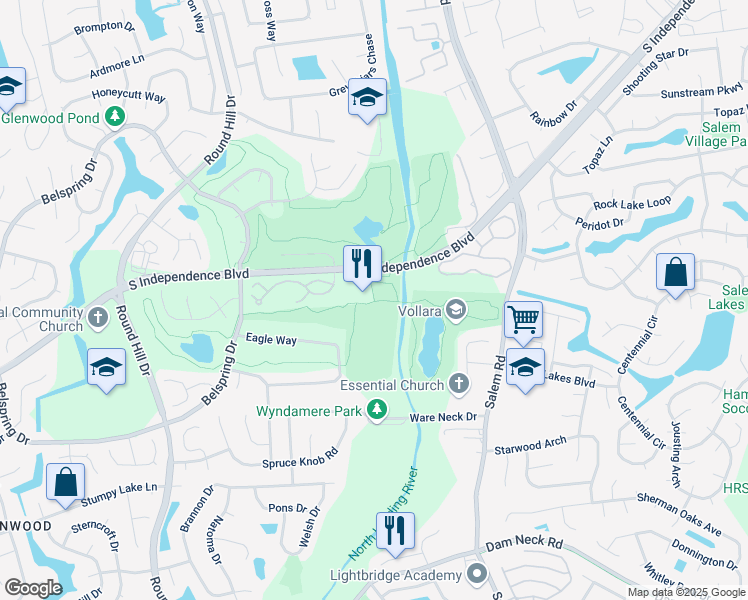 map of restaurants, bars, coffee shops, grocery stores, and more near 2500 South Independence Boulevard in Virginia Beach
