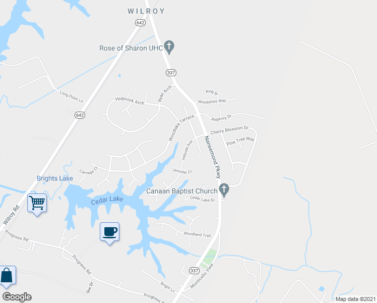 map of restaurants, bars, coffee shops, grocery stores, and more near 111 Hillside Avenue in Suffolk