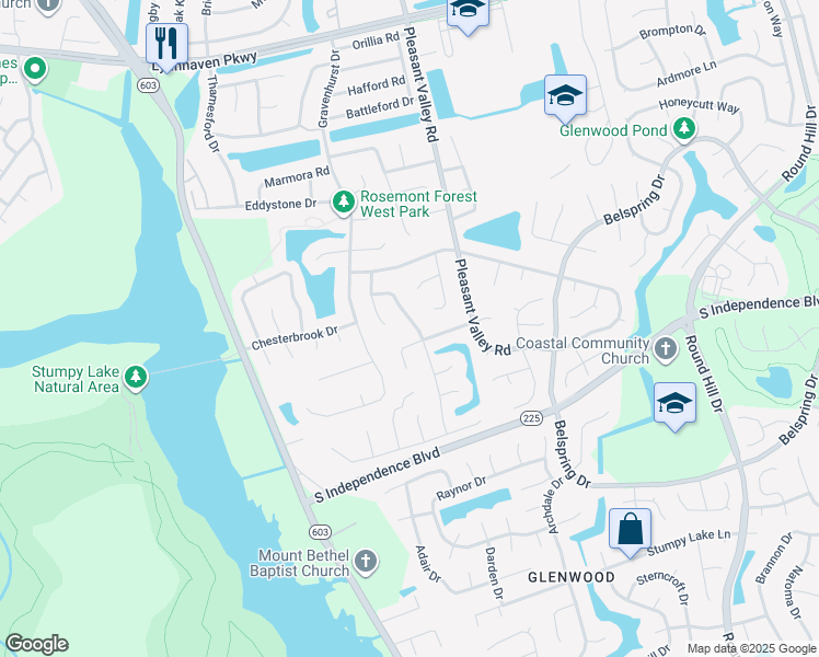 map of restaurants, bars, coffee shops, grocery stores, and more near 1937 Southaven Drive in Virginia Beach