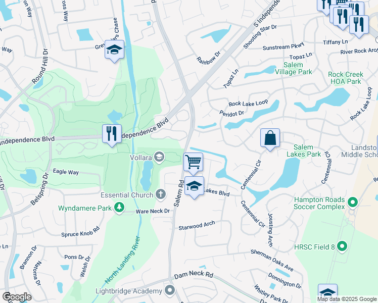 map of restaurants, bars, coffee shops, grocery stores, and more near 4034 Salem Terrace in Virginia Beach
