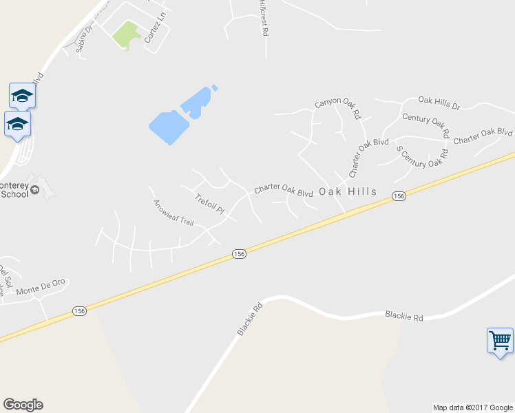 map of restaurants, bars, coffee shops, grocery stores, and more near 9815 Clover Trail in Salinas