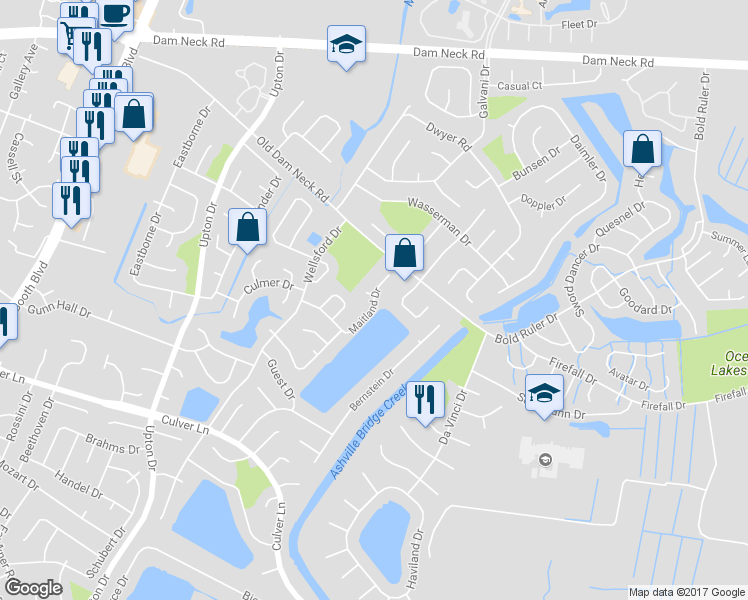 map of restaurants, bars, coffee shops, grocery stores, and more near 840 Maitland Drive in Virginia Beach
