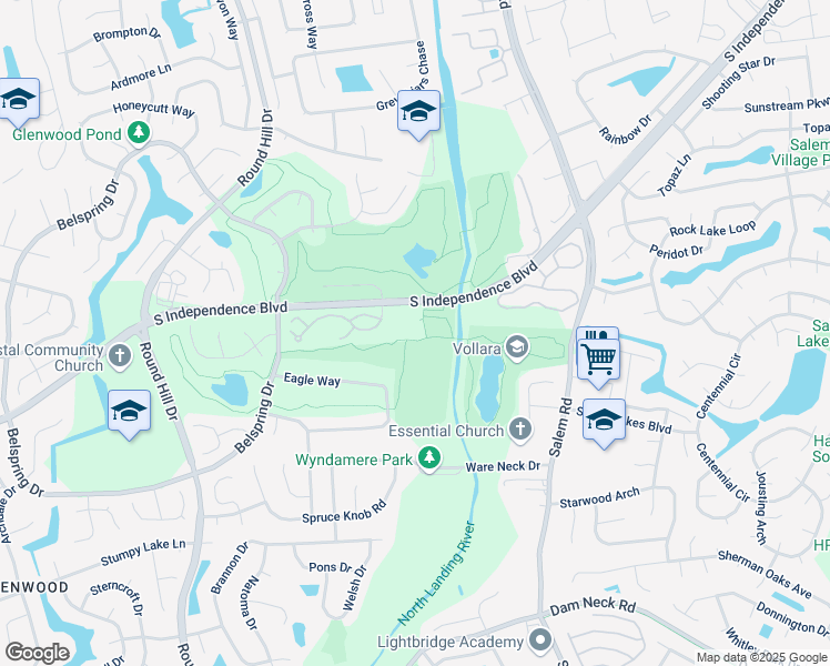 map of restaurants, bars, coffee shops, grocery stores, and more near 2500 South Independence Boulevard in Virginia Beach