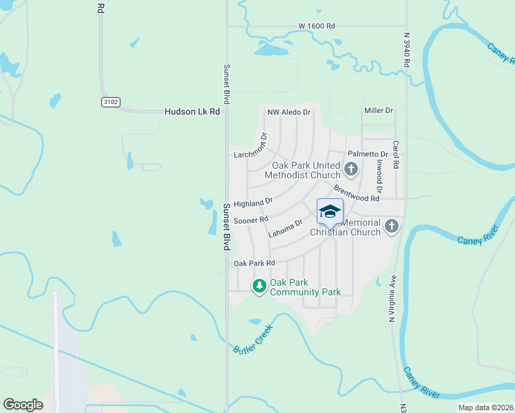 map of restaurants, bars, coffee shops, grocery stores, and more near 303 Spring Road in Bartlesville