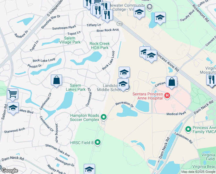 map of restaurants, bars, coffee shops, grocery stores, and more near 1992 Big Boulder Drive in Virginia Beach