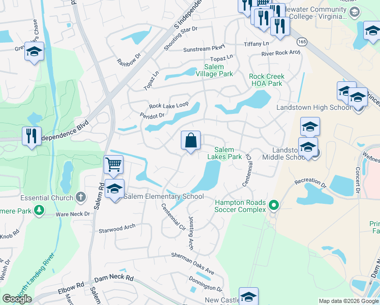 map of restaurants, bars, coffee shops, grocery stores, and more near 1809 Cougar Court in Virginia Beach