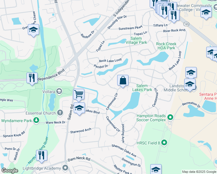 map of restaurants, bars, coffee shops, grocery stores, and more near 3925 Dupree Lane in Virginia Beach