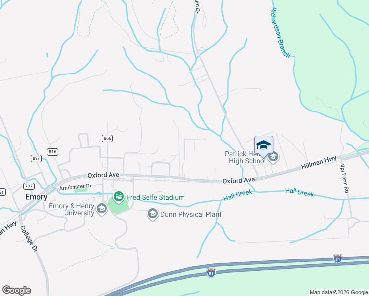 map of restaurants, bars, coffee shops, grocery stores, and more near 12116-12133 Harvard Lane in Glade Spring