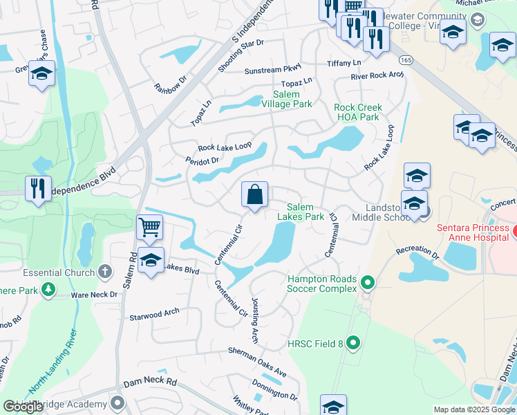 map of restaurants, bars, coffee shops, grocery stores, and more near 1801 Cougar Court in Virginia Beach