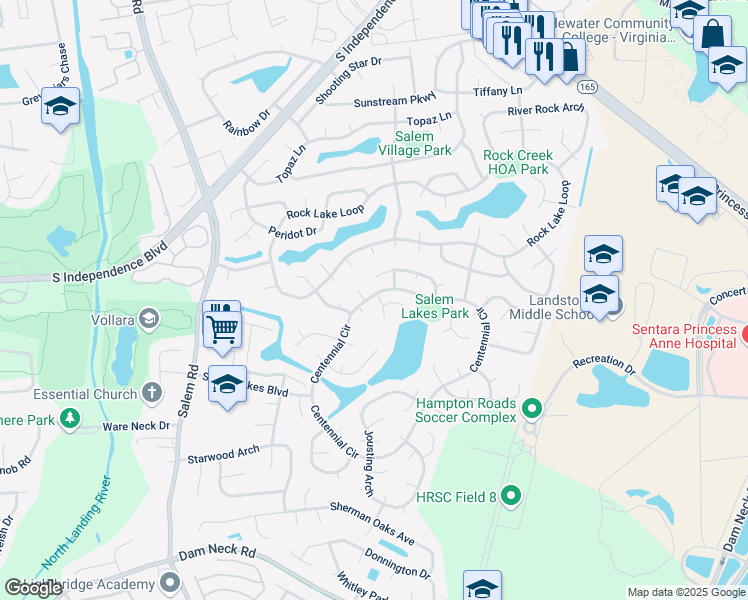 map of restaurants, bars, coffee shops, grocery stores, and more near 1801 Cougar Court in Virginia Beach