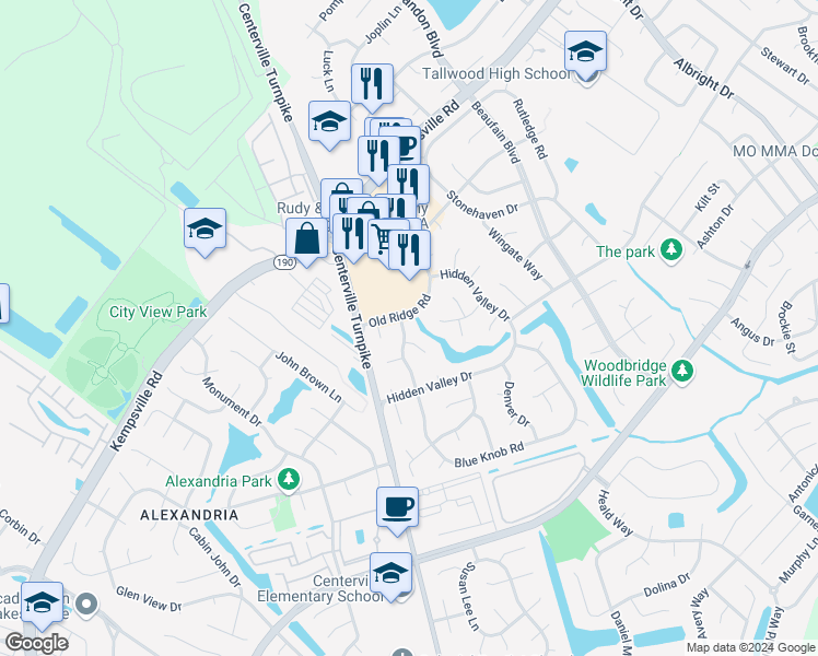 map of restaurants, bars, coffee shops, grocery stores, and more near 5432 Blue Knob Road in Virginia Beach