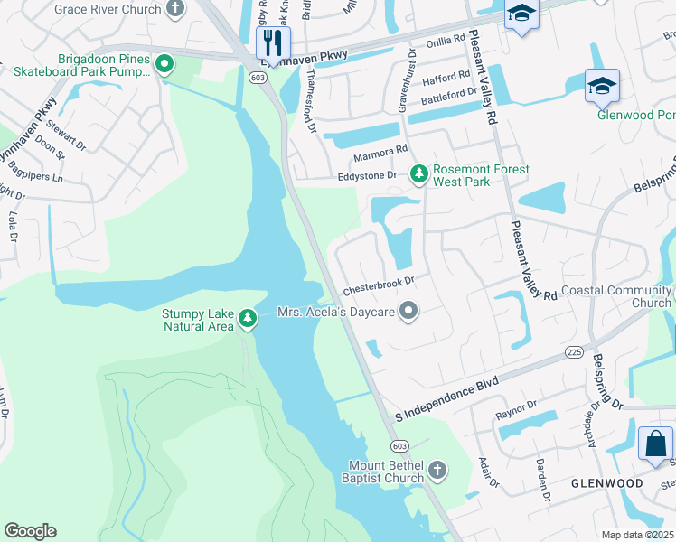 map of restaurants, bars, coffee shops, grocery stores, and more near 2140 Lyndora Road in Virginia Beach