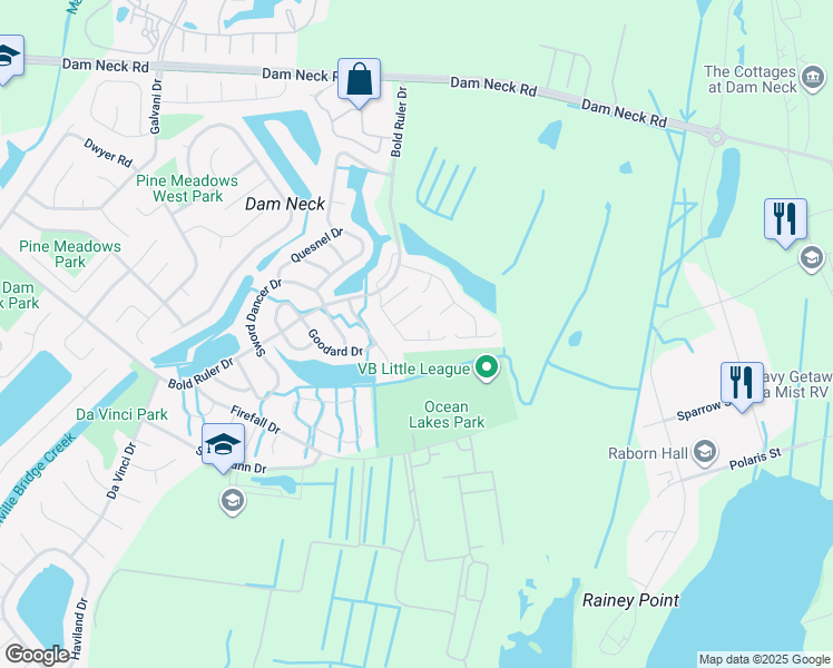 map of restaurants, bars, coffee shops, grocery stores, and more near 1745 Kitimal Drive in Virginia Beach