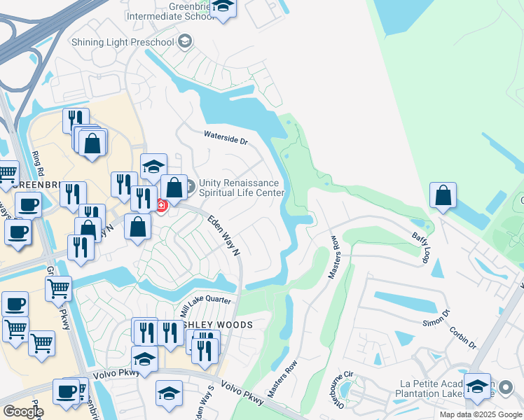 map of restaurants, bars, coffee shops, grocery stores, and more near Savory Crescent in Chesapeake