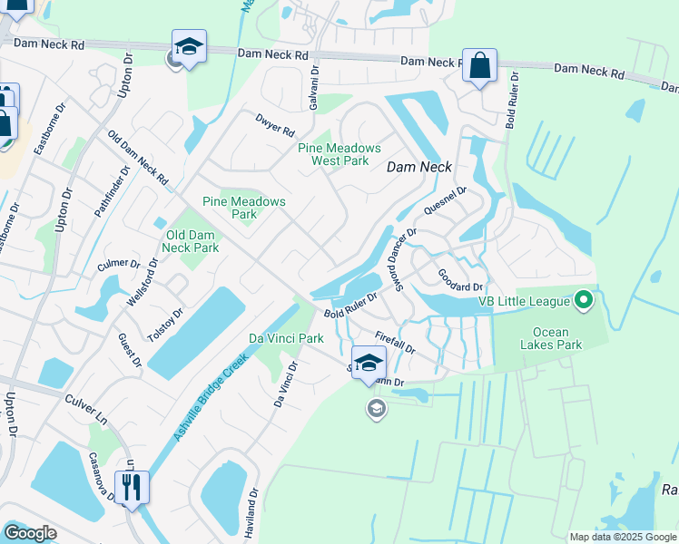 map of restaurants, bars, coffee shops, grocery stores, and more near 712 Daimler Drive in Virginia Beach
