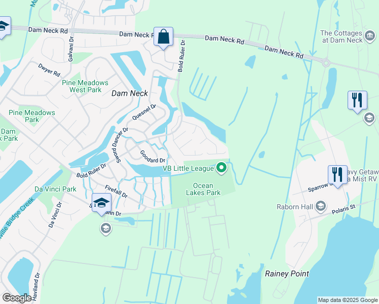 map of restaurants, bars, coffee shops, grocery stores, and more near 1745 Kitimal Drive in Virginia Beach
