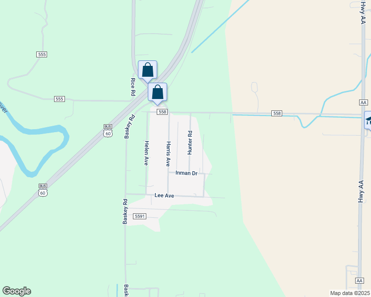 map of restaurants, bars, coffee shops, grocery stores, and more near 119 Hunter Road in Poplar Bluff