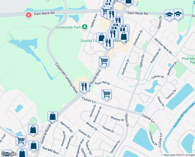 map of restaurants, bars, coffee shops, grocery stores, and more near 1805 Mizzen Lane in Virginia Beach