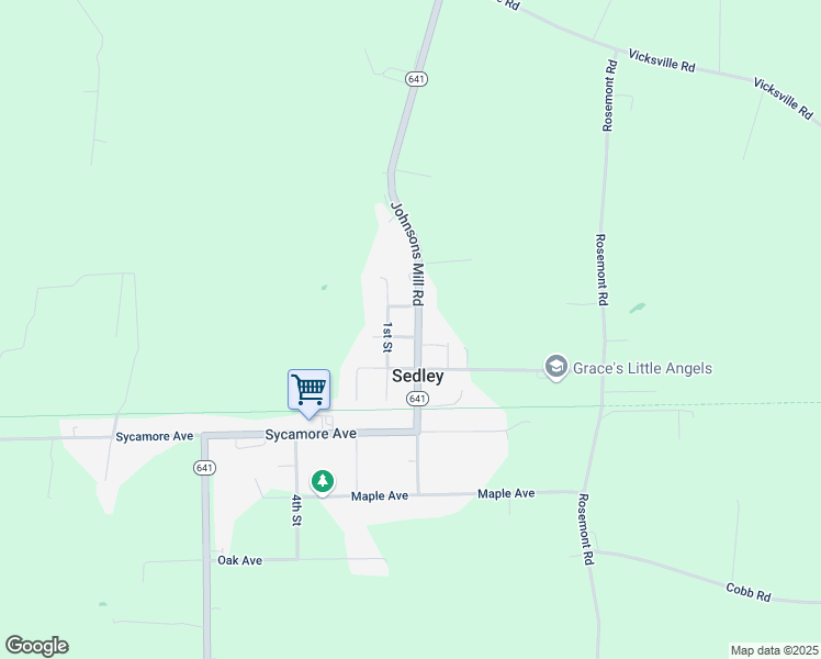 map of restaurants, bars, coffee shops, grocery stores, and more near 17530 Johnsons Mill Road in Sedley