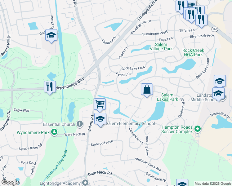 map of restaurants, bars, coffee shops, grocery stores, and more near 3909 Quartz Lane in Virginia Beach