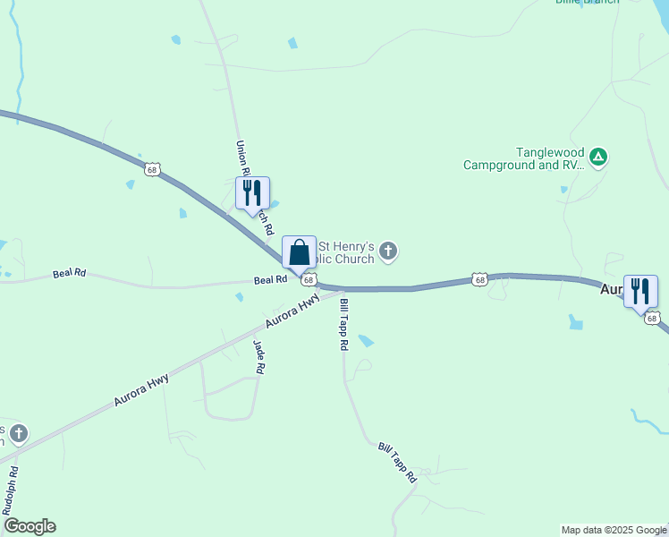 map of restaurants, bars, coffee shops, grocery stores, and more near 15101-15125 U.S. 68 in Benton