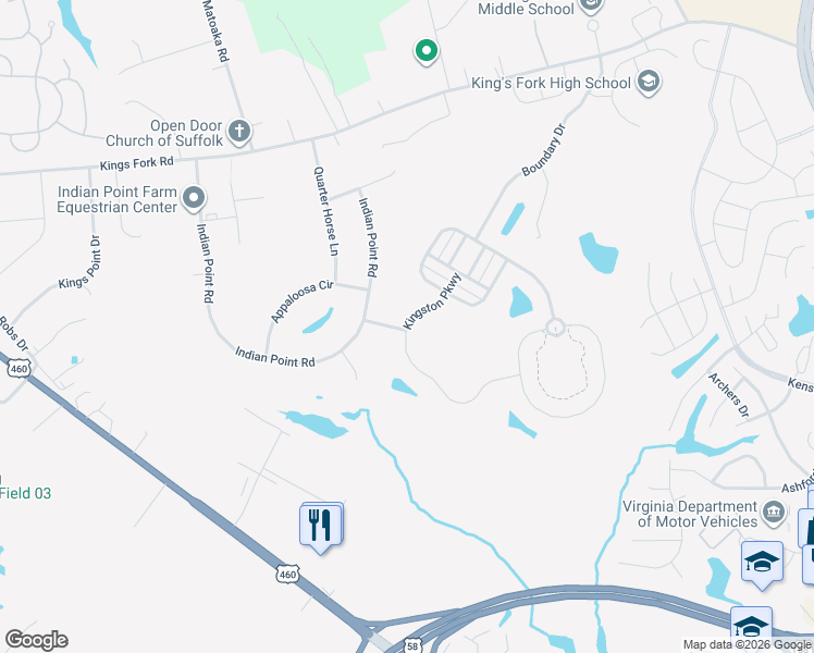 map of restaurants, bars, coffee shops, grocery stores, and more near 4057 Colt Street in Suffolk