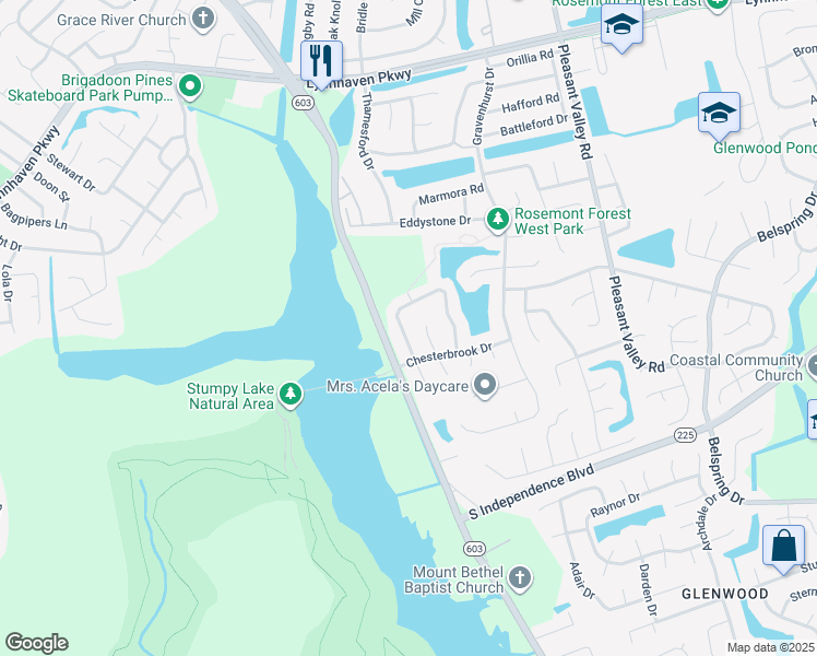 map of restaurants, bars, coffee shops, grocery stores, and more near 2140 Lyndora Road in Virginia Beach