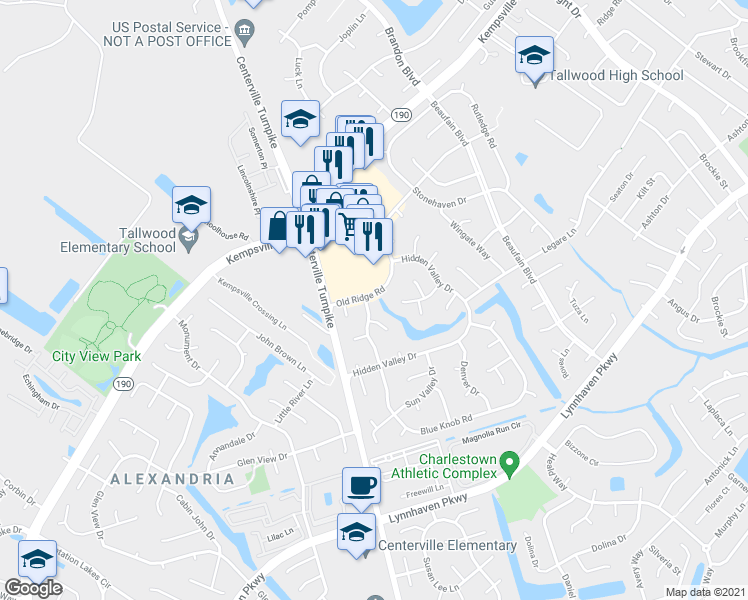 map of restaurants, bars, coffee shops, grocery stores, and more near 5436 Blue Knob Road in Virginia Beach