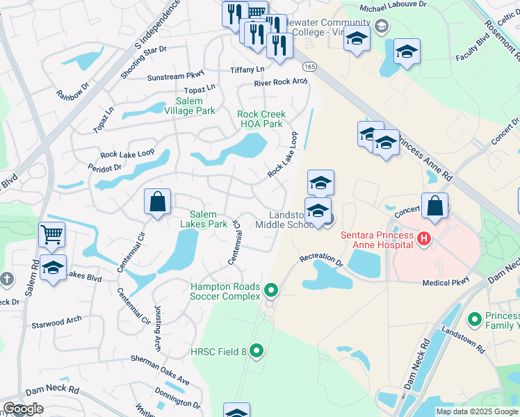 map of restaurants, bars, coffee shops, grocery stores, and more near 2032 Big Boulder Dr in Virginia Beach