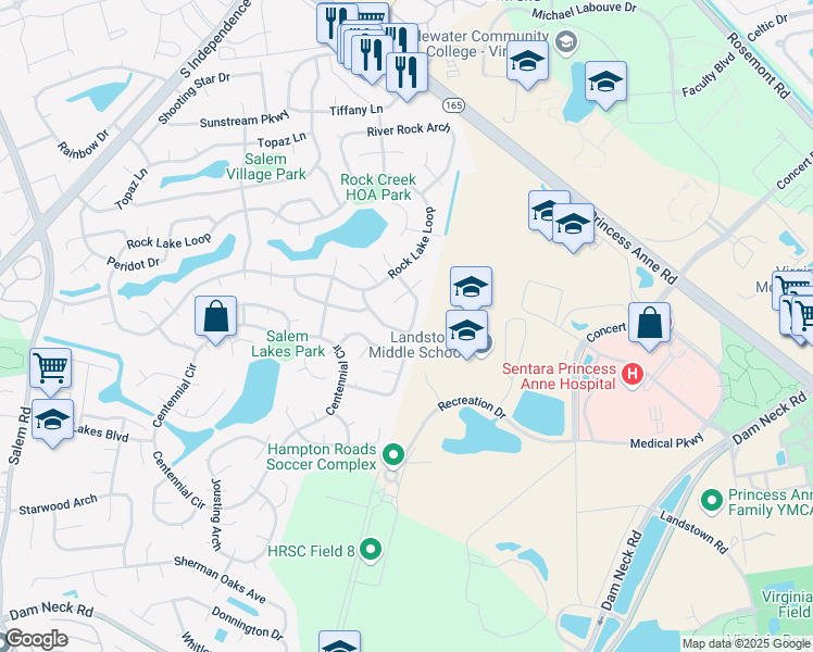 map of restaurants, bars, coffee shops, grocery stores, and more near 1992 Big Boulder Drive in Virginia Beach