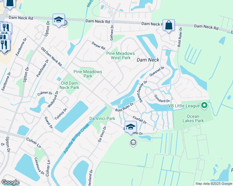 map of restaurants, bars, coffee shops, grocery stores, and more near 961 Wasserman Drive in Virginia Beach