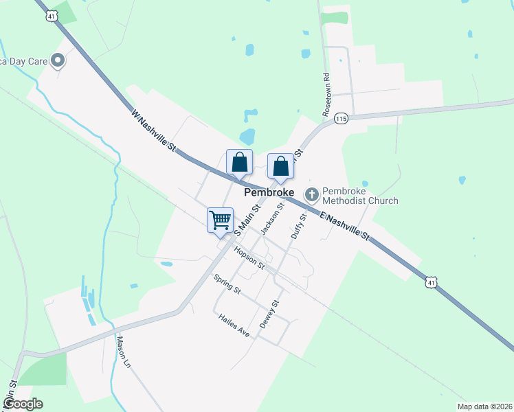 map of restaurants, bars, coffee shops, grocery stores, and more near 147 S Main St in Pembroke