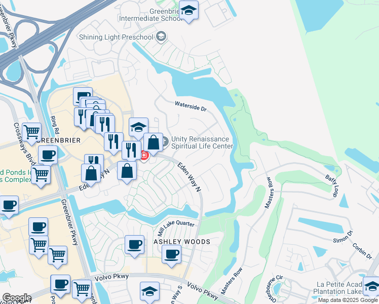 map of restaurants, bars, coffee shops, grocery stores, and more near 1413 Bayberry Ct S in Chesapeake