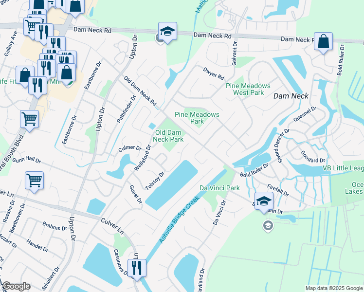 map of restaurants, bars, coffee shops, grocery stores, and more near 820 Maitland Drive in Virginia Beach