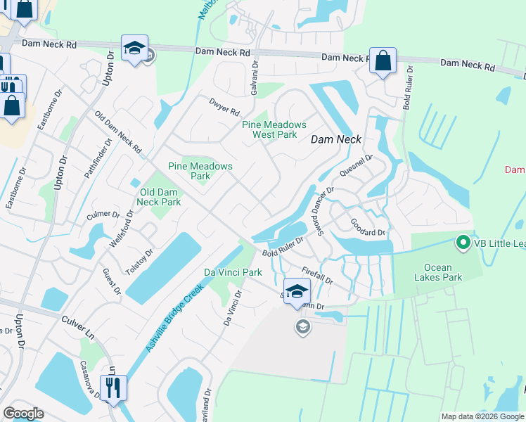 map of restaurants, bars, coffee shops, grocery stores, and more near 965 Wasserman Dr in Virginia Beach