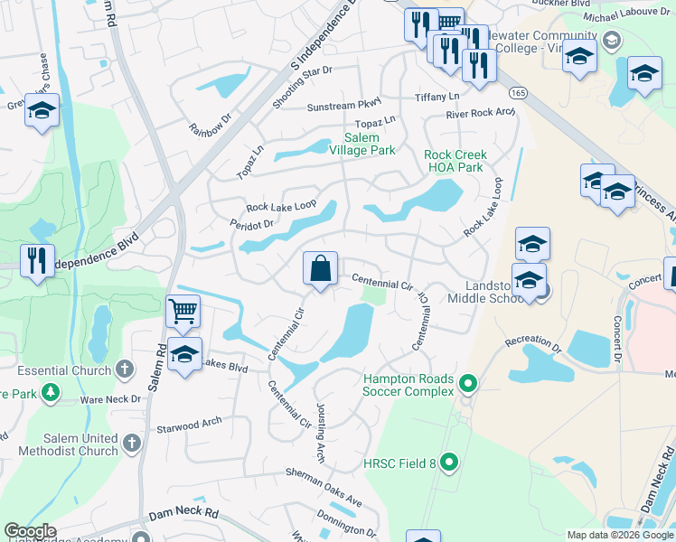 map of restaurants, bars, coffee shops, grocery stores, and more near 1816 Brownstone Court in Virginia Beach