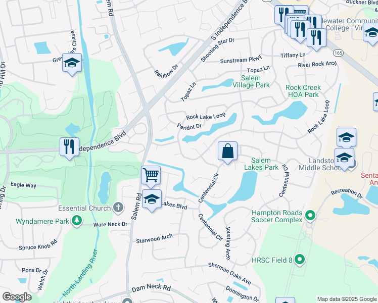map of restaurants, bars, coffee shops, grocery stores, and more near 3957 Dupree Lane in Virginia Beach