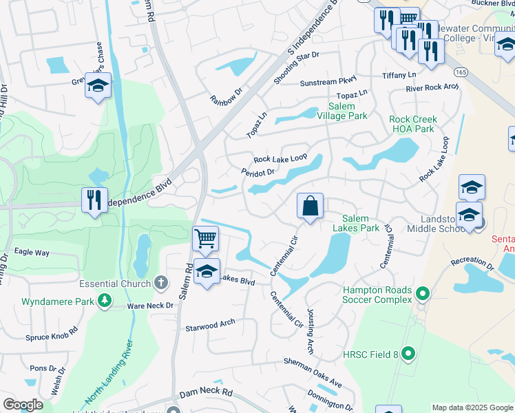 map of restaurants, bars, coffee shops, grocery stores, and more near 3957 Dupree Lane in Virginia Beach