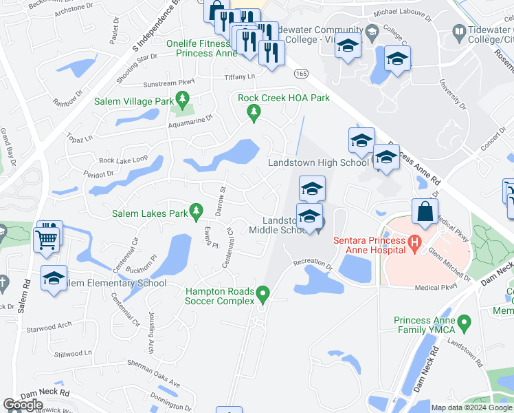 map of restaurants, bars, coffee shops, grocery stores, and more near 2033 Big Boulder Drive in Virginia Beach