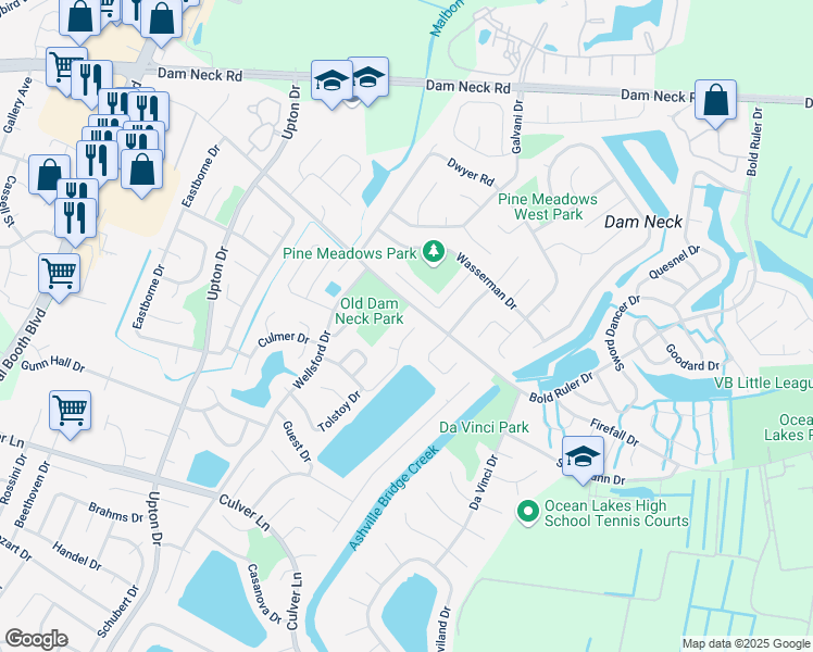 map of restaurants, bars, coffee shops, grocery stores, and more near 812 Maitland Drive in Virginia Beach