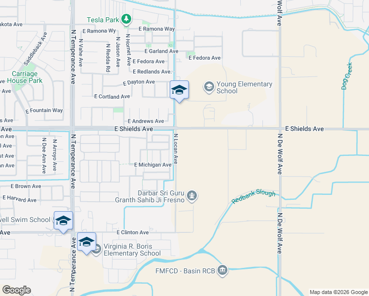 map of restaurants, bars, coffee shops, grocery stores, and more near 2950 North Leanna Avenue in Fresno